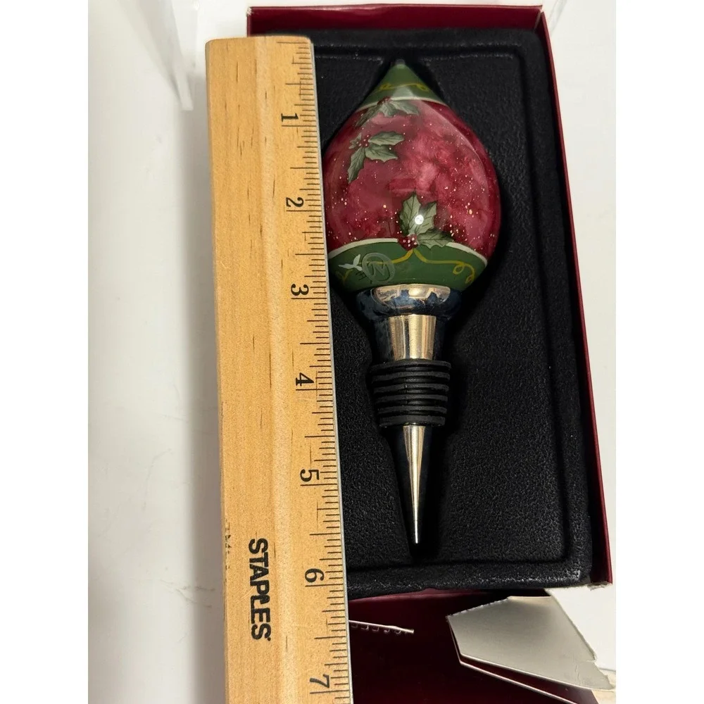 Ne'Qwa Art Susan Winget Christmas Wine Hand Painted Glass Bottle Stopper